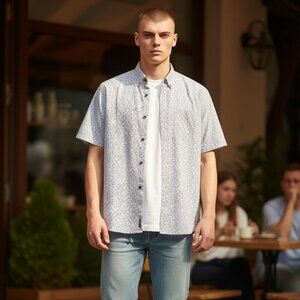 Johnnie-O Hangin' Out Men's Large Short Sleeve Button Down Seashell Floral Shirt